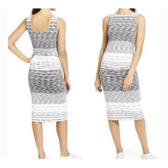 Athleta Comeback Tank Midi Dress Ruched Cinched Sides Striped White/Black 1X - Picture 4 of 12